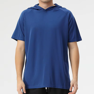 T-shirts pour hommes personnalisés avec capuches 100% manches en coton T-shirts unis décontractés tissés en polyester/coton vêtements en vrac" - Product Image 5