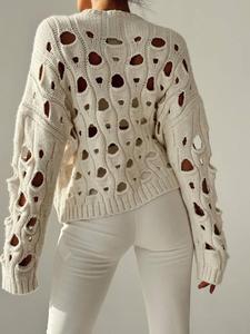 2024 été automne nouveau décontracté col rond à manches longues écru Cardigan femmes grande taille mince épaisseur creux haut ample utilisation en plein air - Product Image 2