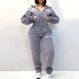 Chándal de moda personalizado de alta calidad para mujer, forro polar de algodón blanco con estampado de soplo, pantalones de chándal recortados con capucha para invierno - Product Image 6