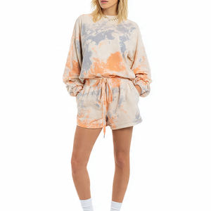 Baggy Acid <b>Wash</b> Heavy Sweat Shorts <b>Set</b> Women Drop Shoulder Sweatshirts Acid Washed Sweat Shorts Two Piece <b>Sets</b> - Product Image 2