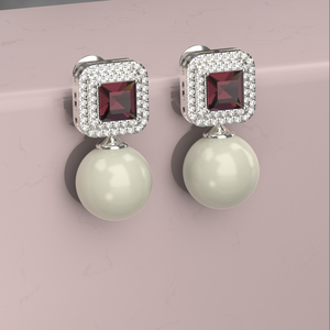 Avarta đồ trang sức 14k vàng trắng moissanite và <span class=keywords><strong>ruby</strong></span> Bông tai với ngọc trai BIS hallmarked phòng thí nghiệm chứng nhận D-VVS rõ ràng - Product Image 2