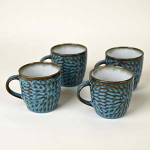 Uranian Blue Bohemian Style Mosaic Ceramic Tea <b>Cup</b> <b>Set</b> of 4 300ml Pottery Mugs with Lids Stylish Design for Gifts - Product Image 2