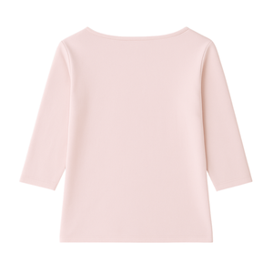 T-shirt pour femme en coton biologique de luxe 100% pré-rétréci certifié GOTS, col bateau, manches 3/4, rose clair, coupe classique, doux et premium - Product Image 2
