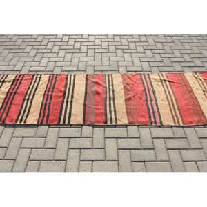 Alfombra de lana turca Vintage diseño de retazos rojo y amarillo moderno tejido plano de 23x11,6 pies para decoraciones de sala de estar respaldo de látex - Product Image 3