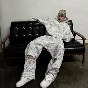 Men's Custom Camo <b>Distress</b> Streetwear Fashion Tracksuit Sets <b>Top</b> Quality Spring Plus Size Options - Product Image 3