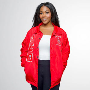Custom Greek Letterman Fraternidad/Hermandad de mujeres chaqueta de lona ecológica impermeable logotipo personalizado posición frontal Varsity prendas de vestir exteriores - Product Image 3