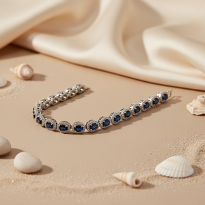 Bracelet tennis en argent pour femme avec pierre ovale en saphir taille émeraude, topaze et plaqué or rhodié, idéal pour un cadeau - Product Image 2