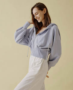 Alta calidad logotipo personalizado colorido algodón moda peso pesado gran tamaño pulóver sudaderas con capucha Casual sólido tejido sudaderas con capucha para mujer - Product Image 2