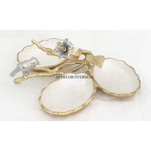 ชามโลหะสำหรับเสิร์ฟอาหารศิลปะสร้างสรรค์สมัยใหม่ที่ไม่เหมือนใครสีขาวและชุบทองลายดอกไม้และนกดีไซน์เนอร์สำหรับงานหนัก - Product Image 2