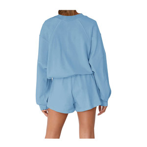 <b>Ladies</b> <b>Casual</b> Sportswear 2 Piece Set Custom Logo Sweat Suit with Solid Style Hoodie and <b>Shorts</b> Knitting Fabric - Product Image 4