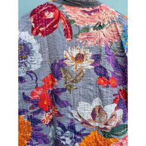 Femmes de haute qualité imprimé fleuri Kantha fait à la main coton Peignoir en peluche taille multicolore Kimono vêtements de nuit pour un usage domestique automne - Product Image 2
