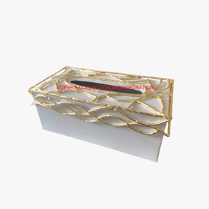 Boîte à mouchoirs de luxe en forme de rectangle avec accent floral doré Distributeur de mouchoirs fantaisie Support de rangement pour mouchoirs de bureau - Product Image 5