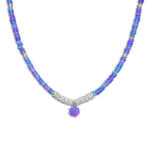 <b>925</b> Sterling <b>Silver</b> Natural Lavender Opal Beaded <b>Necklace</b> Women's Size 14 for Anniversary Wedding Gift Fine Beaded <b>Necklaces</b> - Product Image 1