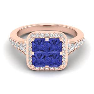 Anillo de Compromiso de Oro Sólido de 14k con Diamante Certificado por IGI, Corte Princesa, 1.56 Ct, Tanzanita, Joyería, Precio al por Mayor REYES - Product Image 1