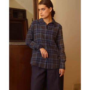 Camisa de Popelina de Algodón a Cuadros Indigo de Estilo Simple VAMIKA - Product Image 2