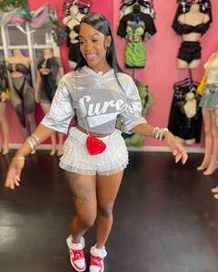 Camisa Sexy de moda para mujer, camisas casuales de manga corta de retazos de malla, Tops cortos para mujer, camiseta con letras para mujer - Product Image 5