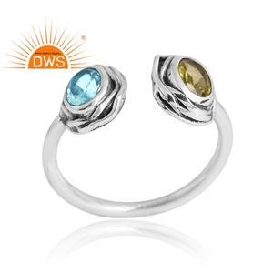 สินค้ามาใหม่925สเตอริงเงินธรรมชาติสีฟ้าบุษราคัมและเพอริดอตเครื่องประดับที่กำหนดเองสำหรับผู้หญิงของขวัญสำหรับผู้หญิง - Product Image 1