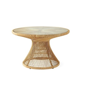 Centro de mesa decorativo para el hogar y el Hotel, mesa de salón, mesa auxiliar redondeada rústica, mesa central de ratán redondeada para decoración del hogar - Product Image 3