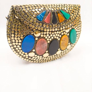 Antique Handmade Women Bridal Ladies Metal <b>Clutch</b> Slings <b>Bag</b> Shape Ethnic Mosaic Golden <b>Silver</b> <b>Bags</b> From India - Product Image 5