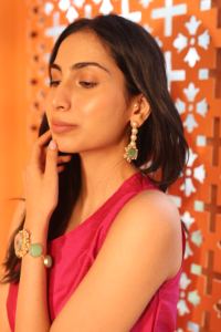 Gold Plated Brass Classic <b>Ethnic</b> Women's Stud Earrings Wholesale Imitation Pearl Amazonite Matte Texture Nickel Free Party - Product Image 3