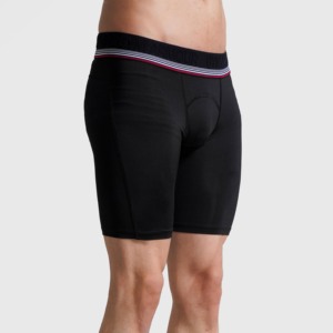 Boxers de compression pour hommes, taille mi-haute, coupe ajustée, en tissu tricoté noir avec logo en Spandex sur la ceinture, style similaire aux boxers classiques - Product Image 3