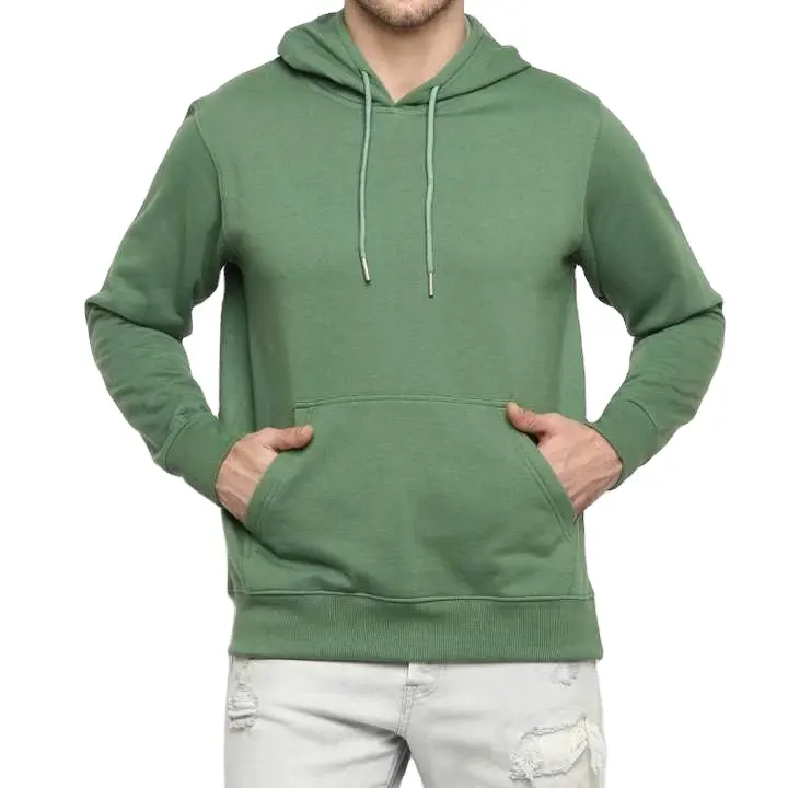Cotton Fleece Men Hoodies Sweatshirt Solid Olive Pullover Oversize Heavy Weight Hoodies For Men 2023