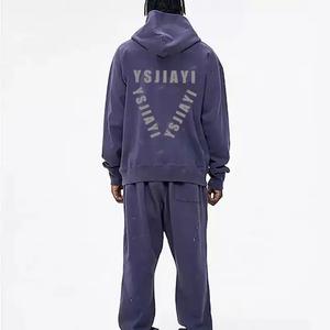 New Arrival Custom Grey Boxy Hoodie & Wide Leg <b>Trouser</b> Embroidery High Quality Cotton Heavyweight Winter Sweatsuit Men Tracksuit - Product Image 2