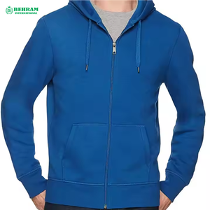 Sweat à capuche unisexe personnalisé OEM bleu avec fermeture éclair, en coton molletonné épais, séchage rapide, respirant, pour l'hiver, streetwear, avec logo - Product Image 6