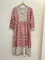 Robe longue maxi en coton écologique à imprimé floral, couleurs mélangées, tenue décontractée traditionnelle, décoration brodée, matière 100% coton