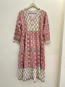 Vestido largo de algodón con estampado floral, ropa informal tradicional de colores mezclados con decoración bordada, Material de algodón 100% - Product Image 2