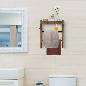 Farmhouse Decor Bathroom Kitchen Walnut Wood Towel <b>Bar</b> Wall Mount Towel Rack Wood <b>Shower</b> Hanger - Product Image 4