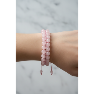 Pink <b>Quartz</b> (<b>Rose</b> <b>Quartz</b>) 8mm Double Row Macrame Natural Stone <b>Bracelet</b> - Product Image 3