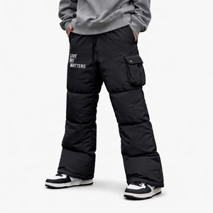 Pantalon cargo matelassé évasé pour homme - Vêtement de rue d'hiver - Pantalon en nylon isolé avec poches |   OEM personnalisé - Product Image 1