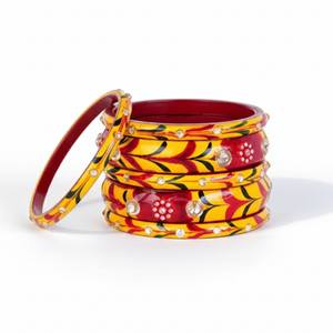 Set of 6 Traditional Lac Fine Bangles Red & Yellow Traditional Indian Jewelry - Product Image 2