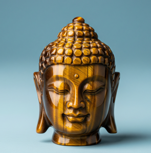 Estatua de cabeza de Buda hecha a mano de La India, piedra preciosa de ojo de tigre Natural tallada, artesanía de grabado religioso, artesanía de piedra semipreciosa - Product Image 1
