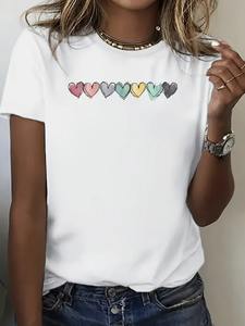 Camiseta informal de manga corta con cuello redondo para mujer, estampado de corazones degradados para primavera y verano, estampado Digital - Product Image 2