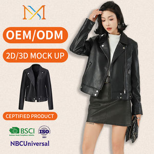 Chaqueta de cuero de Invierno para mujer, traje corto con cuello, transpirable, cremallera para motocicleta, logotipo frontal, nueva colección de otoño, stock al por mayor - Product Image 2