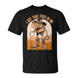 T-shirt I Got That Frog In Me Cowboy Frog, petit format, noir, unisexe, col rond, manches courtes, impression sérigraphique - Product Image 2