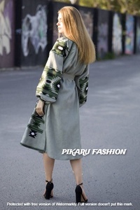 Venta al por mayor de moda elegante de manga larga Casual ucraniano bordado vestido de las mujeres con cuello en V cinturón tejido patrones lavable Natural - Product Image 2