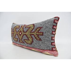 Traditional Style Yellow Wool Pillow 12x24 Inches Woven with Vintage Geometric Pattern Plain Decorative <b>Cushion</b> for Christmas - Product Image 4