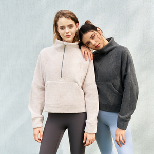 Sweat-shirt pour femme à col rond et demi-zip doublé en polaire tissée de couleur unie décontractée, nouvelle collection 2025 - Product Image 2