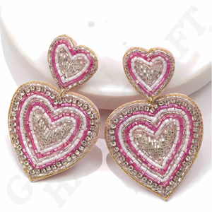 Boucles d'oreilles goutte perlées coeur d'amour romantique faites à la main Style quotidien à la mode pour les filles pour les mariages de la Saint-Valentin - Product Image 5
