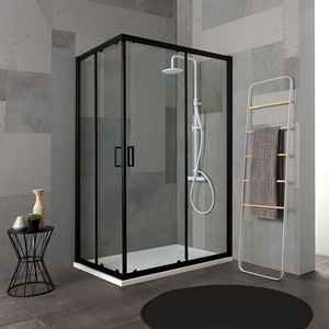 Mampara de Ducha Negra Mate de 70x90 H 190, Unidad de Baño Prefabricada con Cristal Transparente Serie Sky - Product Image 1