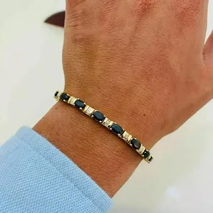 Pulsera de tenis de Plata de Ley 925 para mujer, moissanita ovalada de 10 quilates, compromiso chapado en oro, regalo de fiesta de boda, Diamante Tishya - Product Image 1