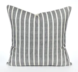 Funda de Almohada de Algodón Tejido a Mano con Tintes Orgánicos Naturales, Cierre Invisível YKK, Cojín Gris a Rayas, Decoración Moderna <span class=keywords><strong>para</strong></span> el Hogar - Product Image 1