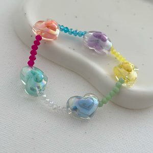 Colorful Candy Heart Stretch Bracelet Cute Bohemian Religious Jewelry Pearls Diamonds Elastic Plastic <b>Beads</b> Fashionable <b>Beaded</b> - Product Image 2