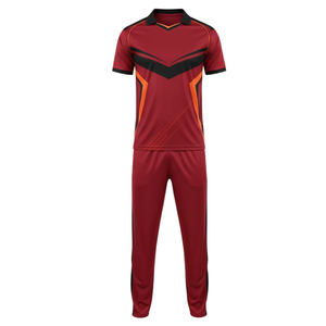 Ensemble Maillot et Pantalon de Cricket Personnalisé pour Hommes, Sublimé, Respirant, à Séchage Rapide, Motif Chevron Marron Orange, Vente en Gros - Product Image 1