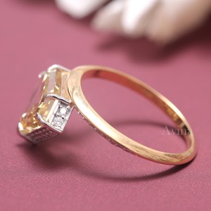 Bague de fiançailles/mariage en diamant jaune taille pentagon certifié IGI avec bande pavée en argent sterling 925 massif - Product Image 3