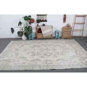 พรมวินเทจขนาดใหญ่ 6.4x10.2 ฟุต พรมตุรกี พรมขนสัตว์สีขาวลายนามธรรม - Product Image 3