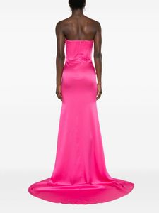 Fuchsia antistatique sans bretelles A-ligne robe de soirée pleine longueur pour les mariages et les fêtes avec logo avant-longue robe de soirée - Product Image 5